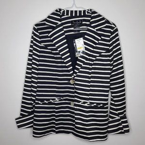 LM Studio Black/White Zebra Striped Button Up Blazer With Lined Back Canadian